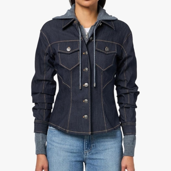 NWT Cinq a Sept Hooded Denim Jacket with Gray Hood - Picture 3 of 14